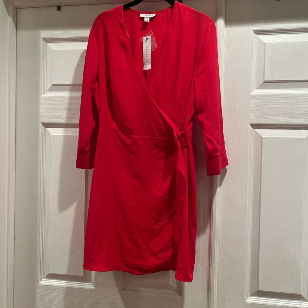 Topshop Vibrant Red Long Sleeve Dress